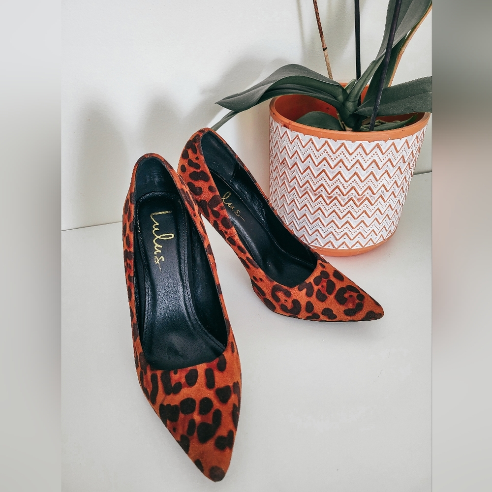 Lulu’s leopard print pointed toe heels